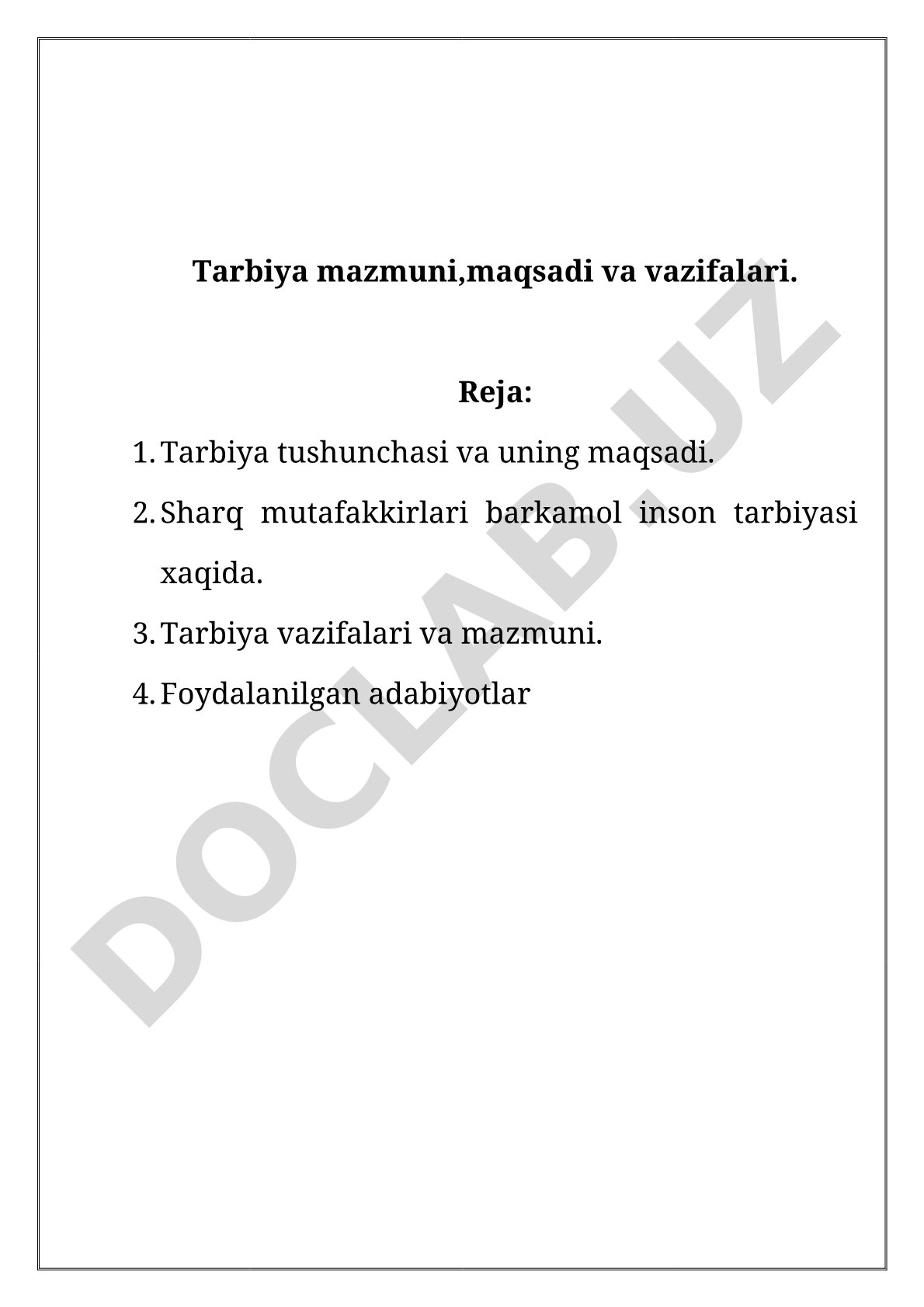 Tarbiya mazmuni, maqsadi va vazifalari
