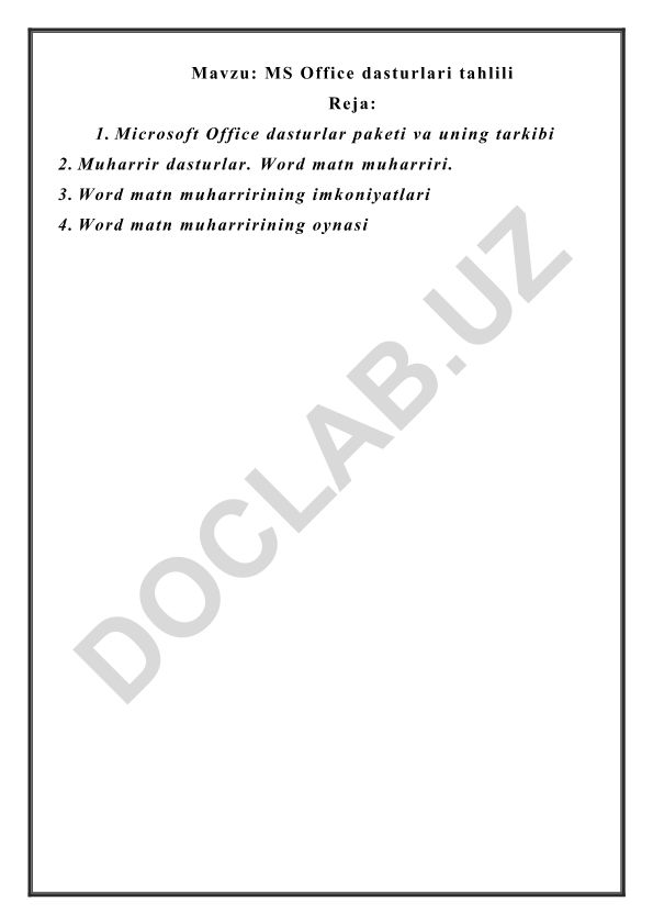 MS Office dasturlari tahlili