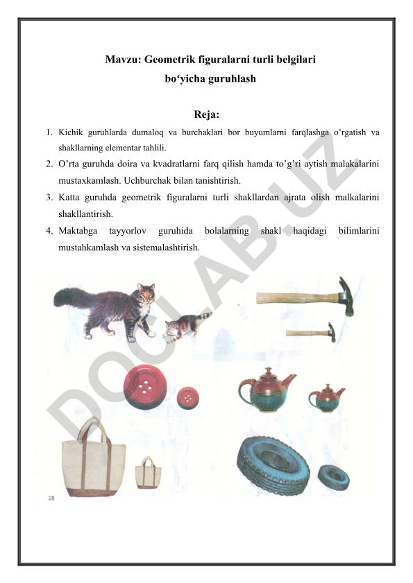 Geometrik figuralarni turli belgilari boʻyicha guruhlash