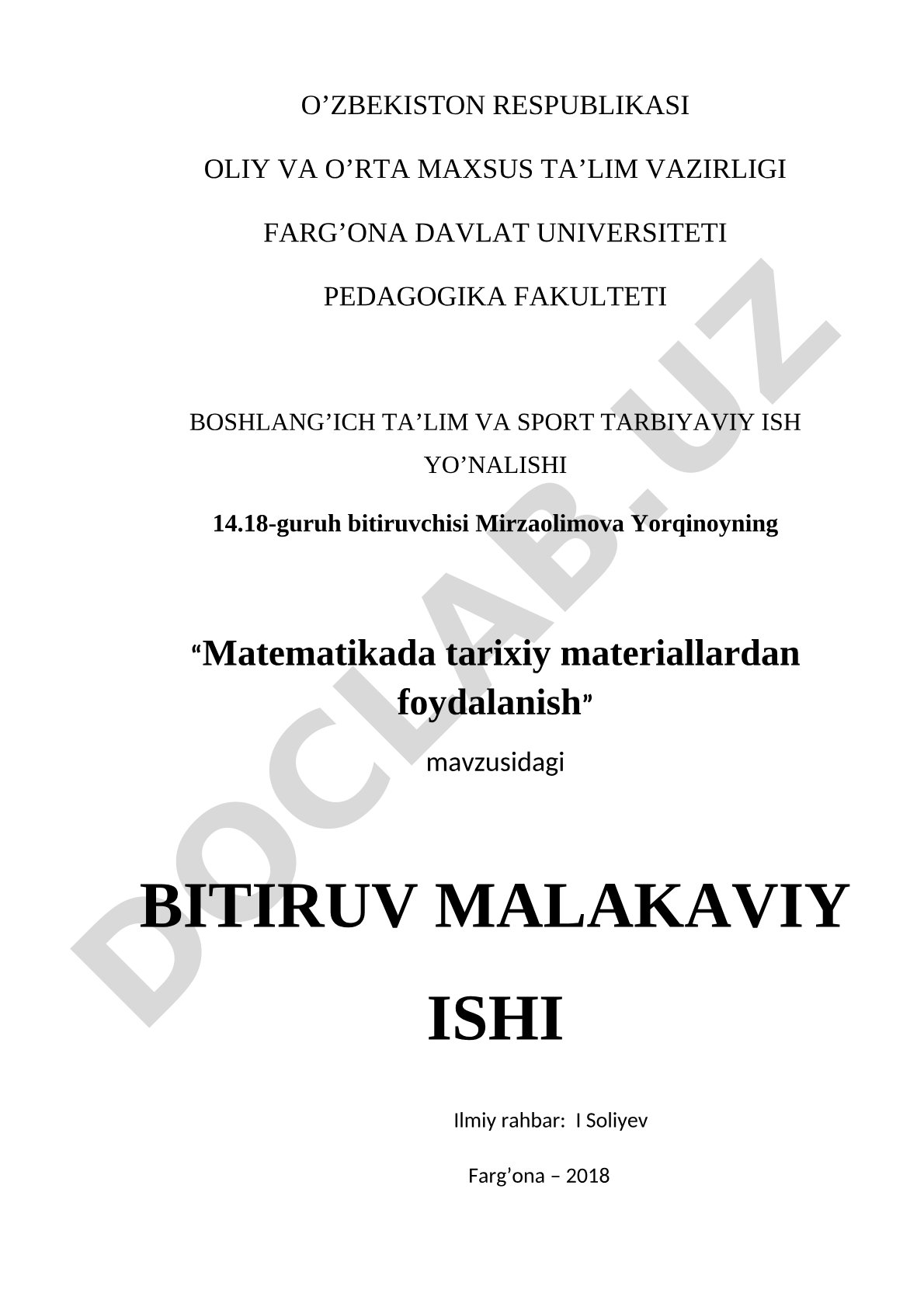 Matematikada tarixiy materiallardan foydalanish