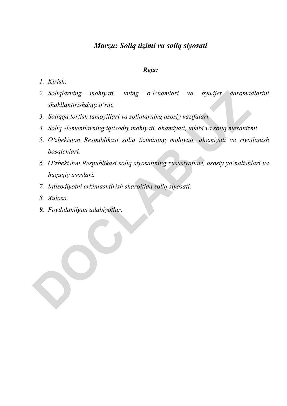Soliq tizimi va soliq siyosati
