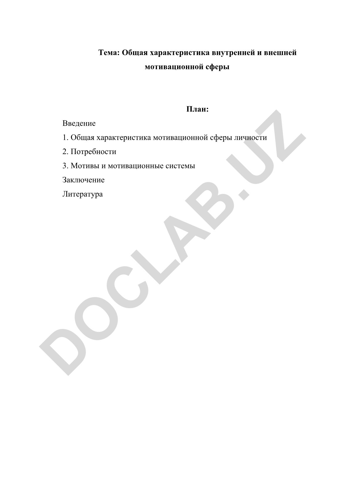 Общая характеристика внутренней и внешней мотивационной сферы