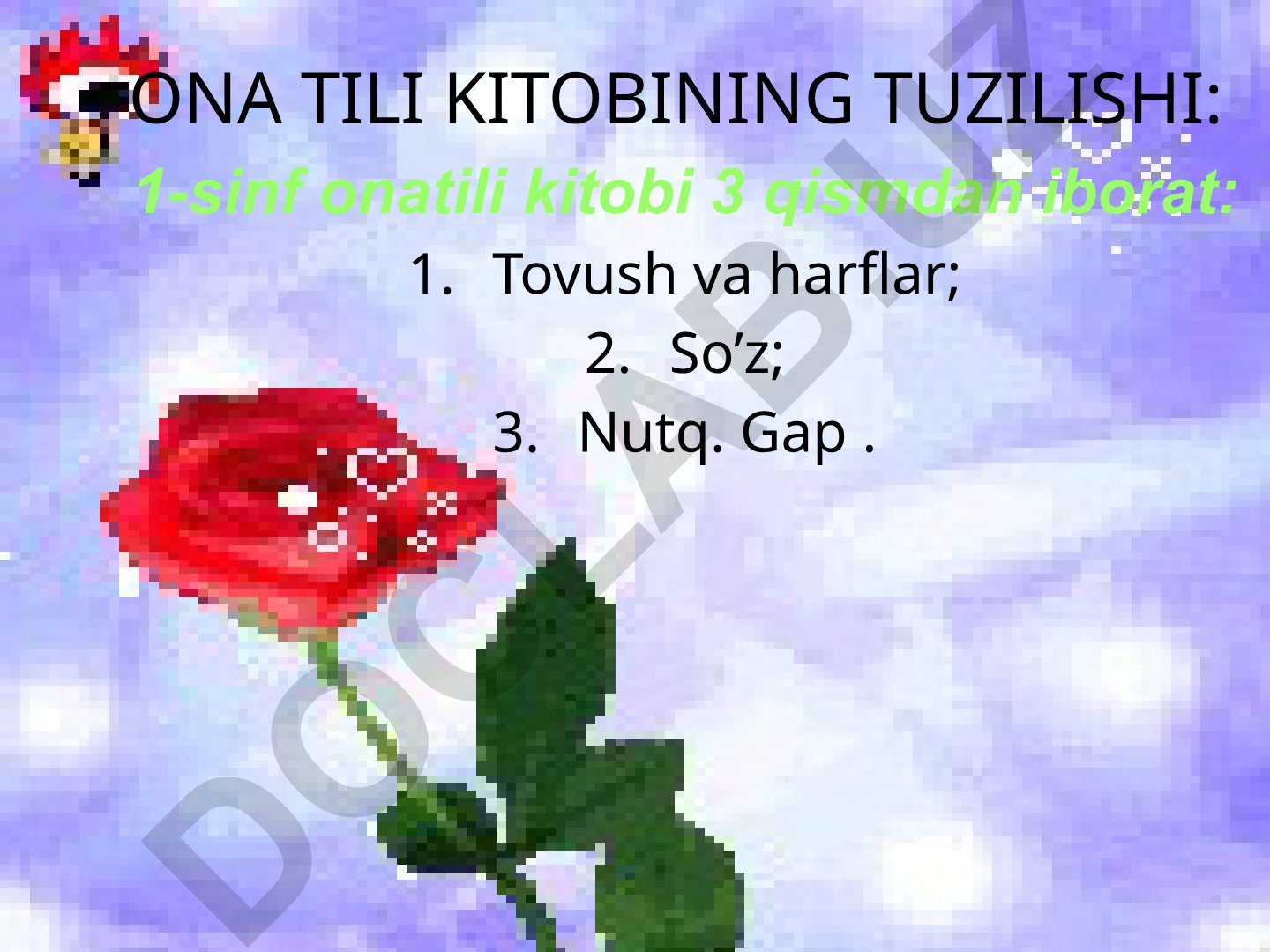 1-sinf ona tili darsligi tuzilishi va mashqlar