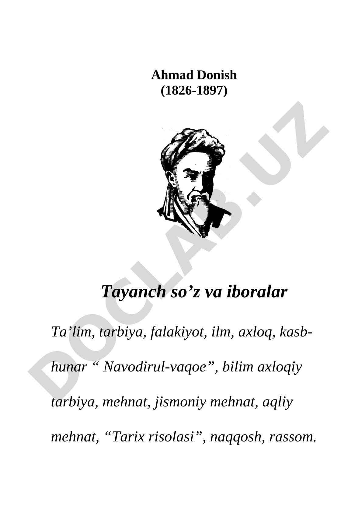 Ahmad Donish (1826-1897) hayoti va ilmiy merosi