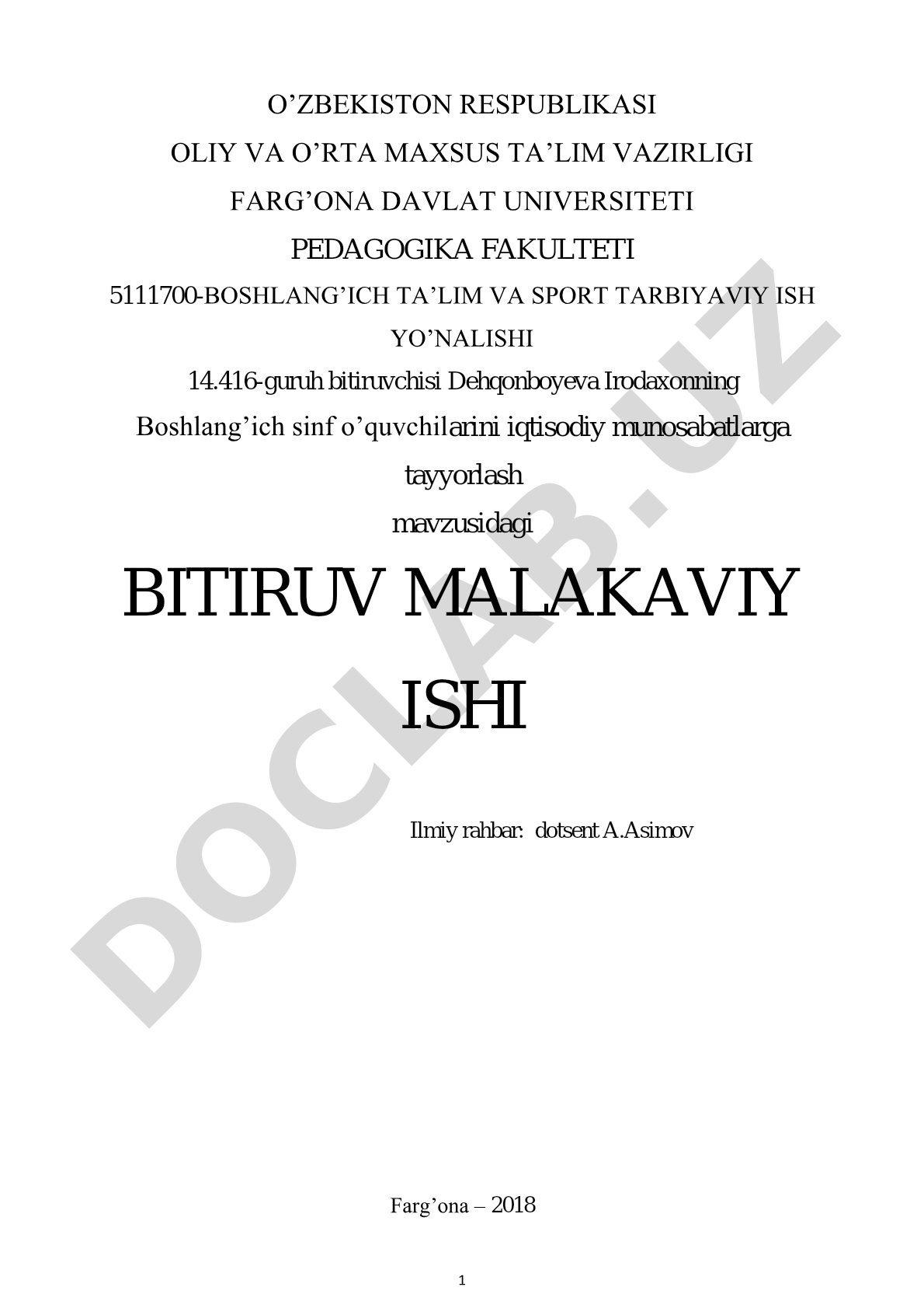 Boshlang'ich sinf o'quvchilarini iqtisodiy munosabatlarga tayyorlash