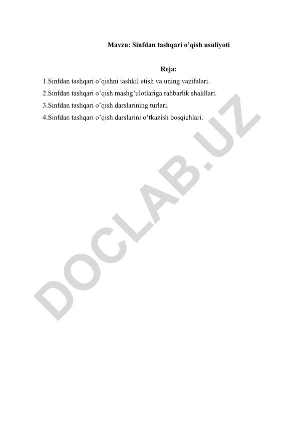 Sinfdan tashqari o’qish usuliyoti