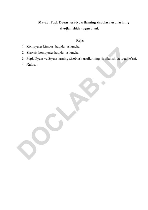 Popl, Dyuar va Styuartlarning xisoblash usullarining rivojlanishida tugan o`rni