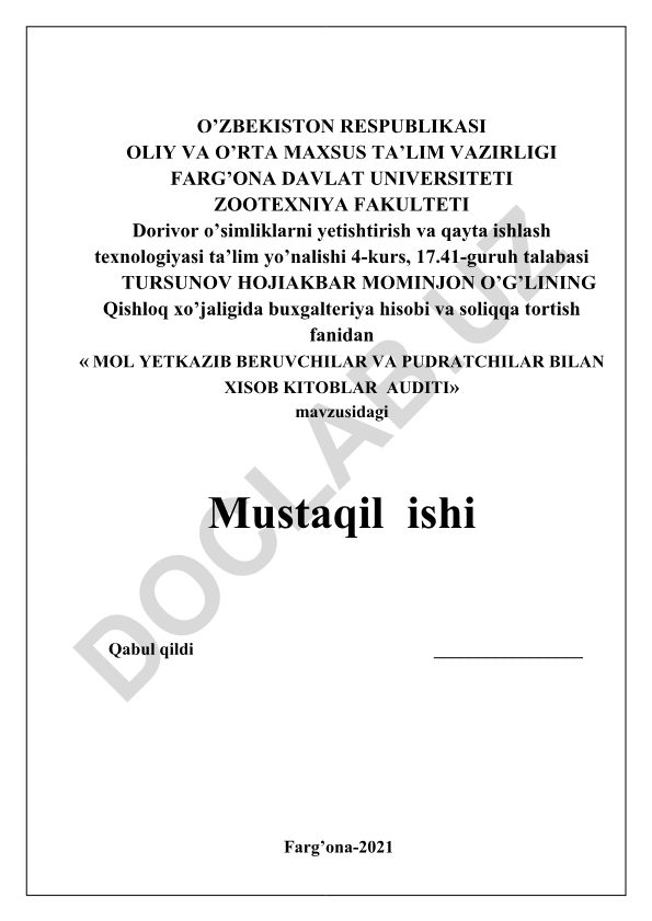 Mol yetkazib beruvchilar va pudratchilar bilan xisob kitoblar auditi