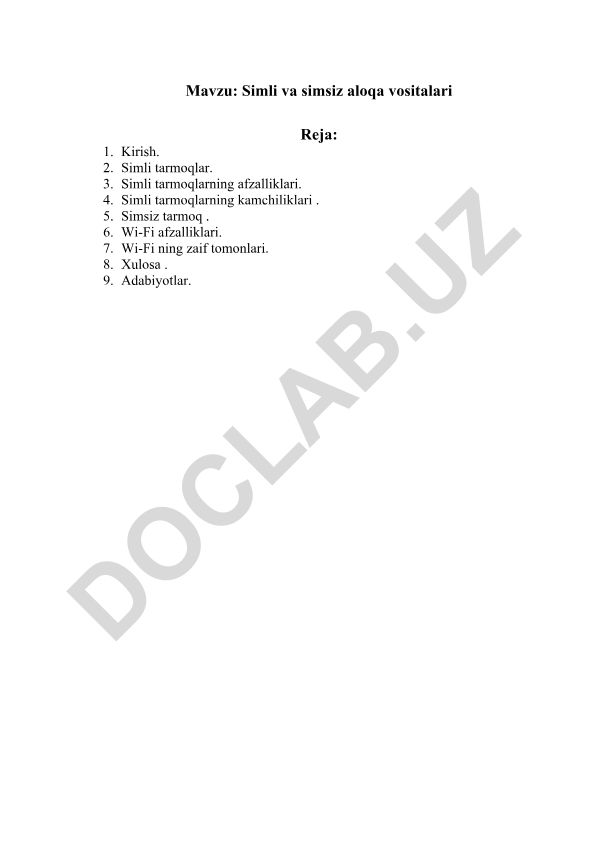 Simli va simsiz aloqa vositalari