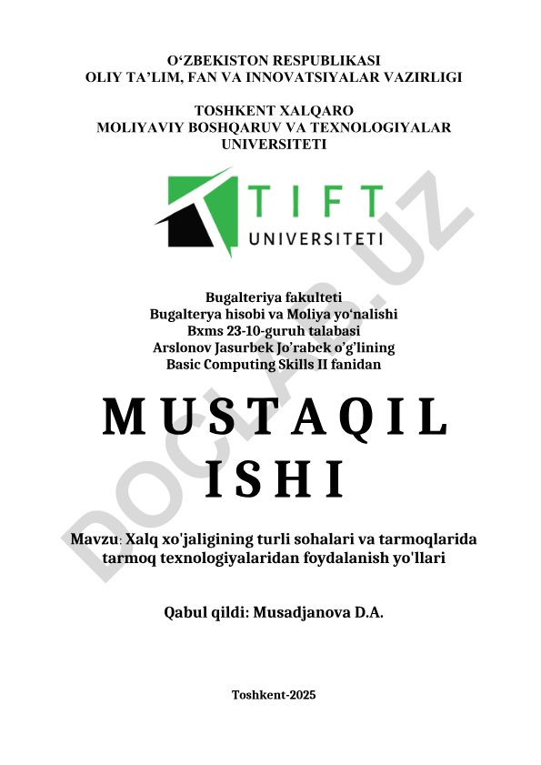 Xalq xo'jaligining turli sohalari va tarmoqlarida tarmoq texnologiyalaridan foydalanish yo'llari