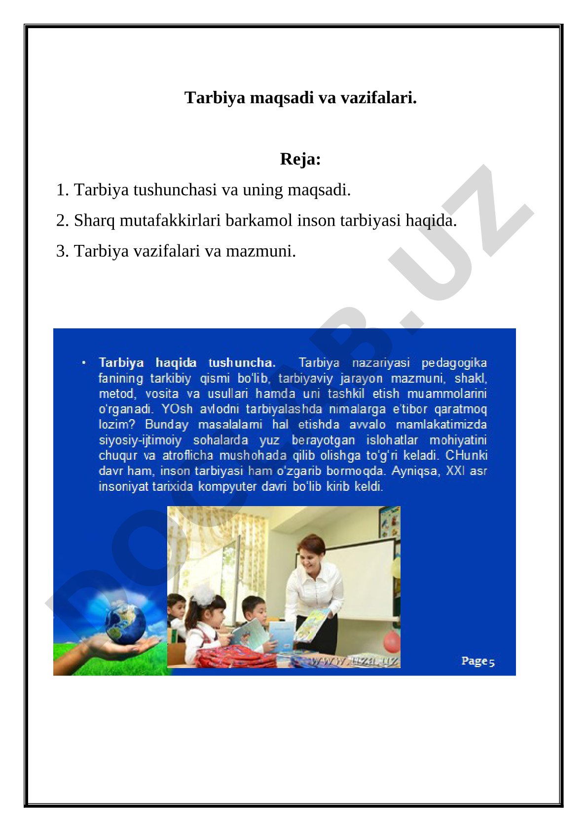 Tarbiya maqsadi va vazifalari