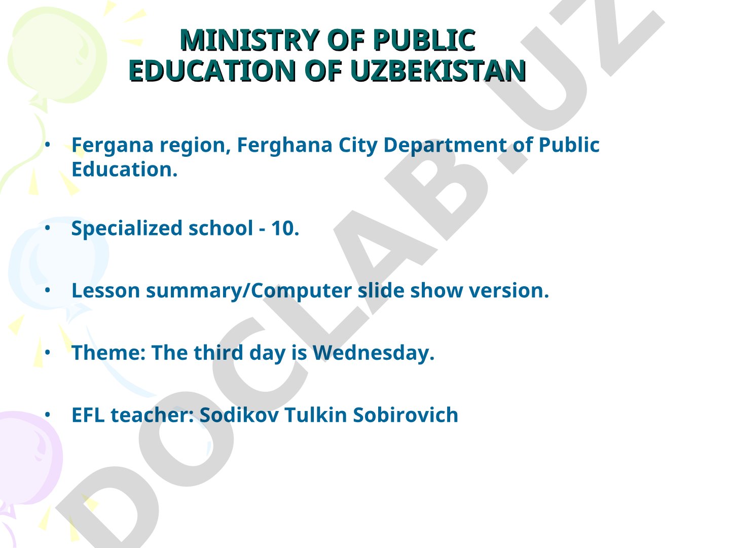MINISTRIY OF PUBLIK EDUCATION OF UZBEKISTAN