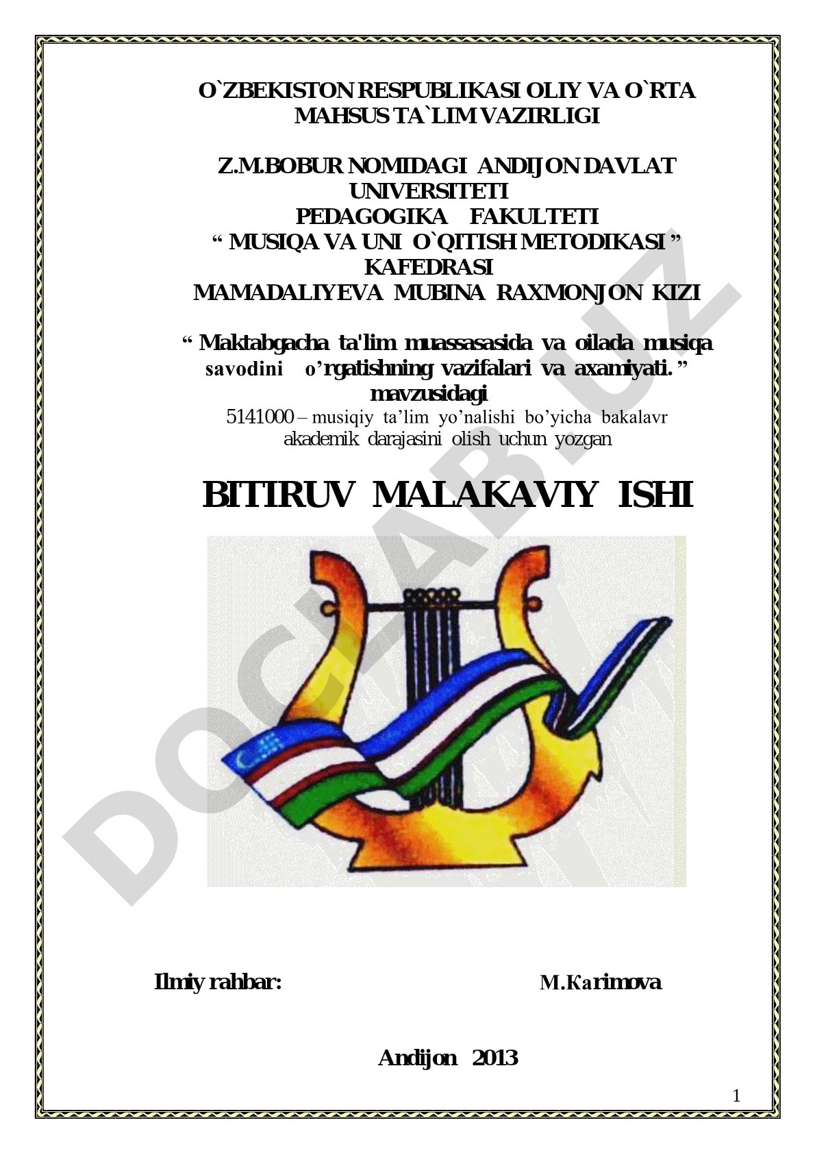 Maktabgacha ta'lim muassasasida va oilada musiqa savodini o'rgatishning vazifalari va ahamiyati