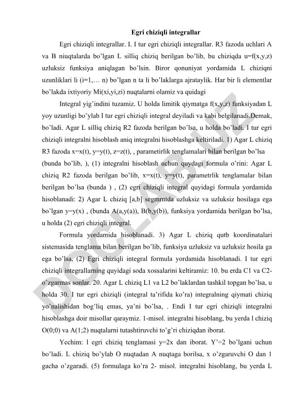 Egri chiziqli integrallar: I tur va hisoblash usullari