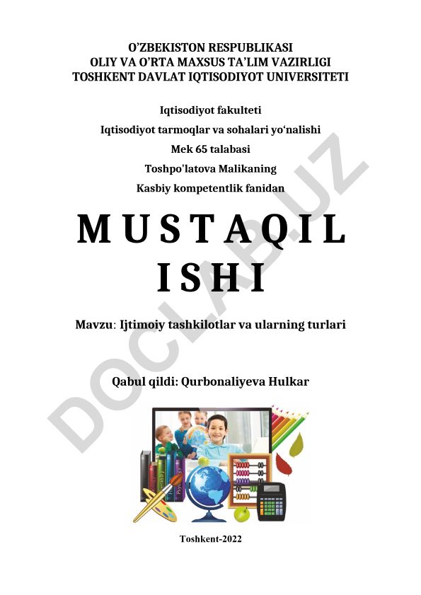 Ijtimoiy tashkilotlar va ularning turlari
