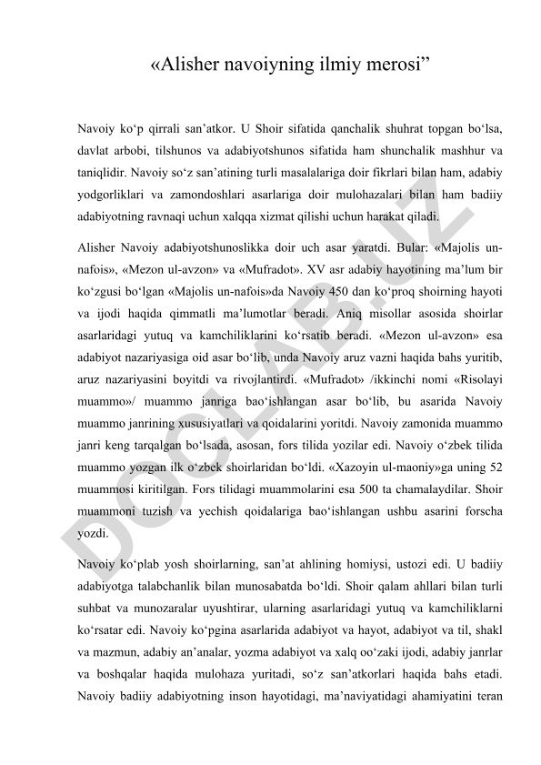 Alisher Navoiyning ilmiy merosi