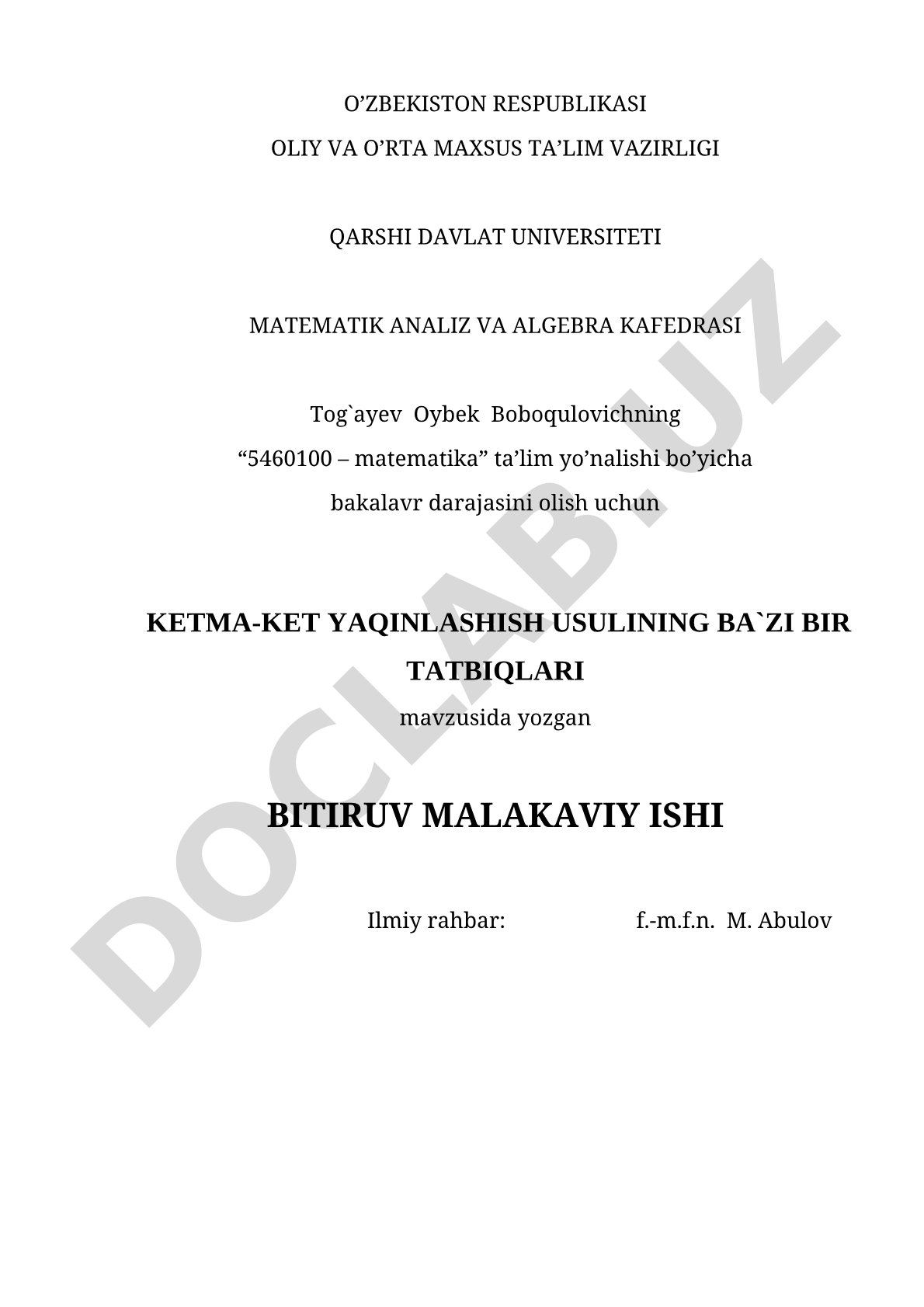Ketma-ket yaqinlashish usulining ba'zi bir tatbiqlari
