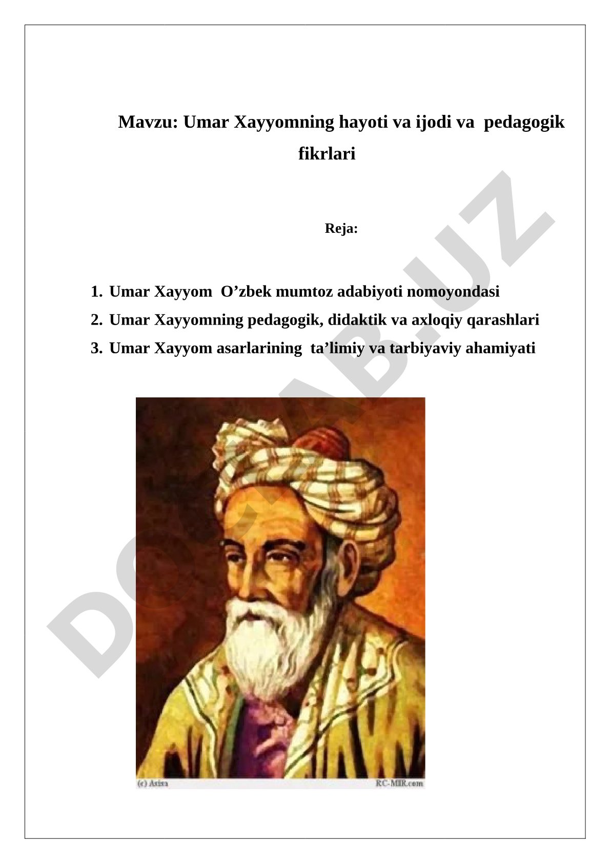 Umar Xayyomning hayoti va ijodi va pedagogik fikrlari