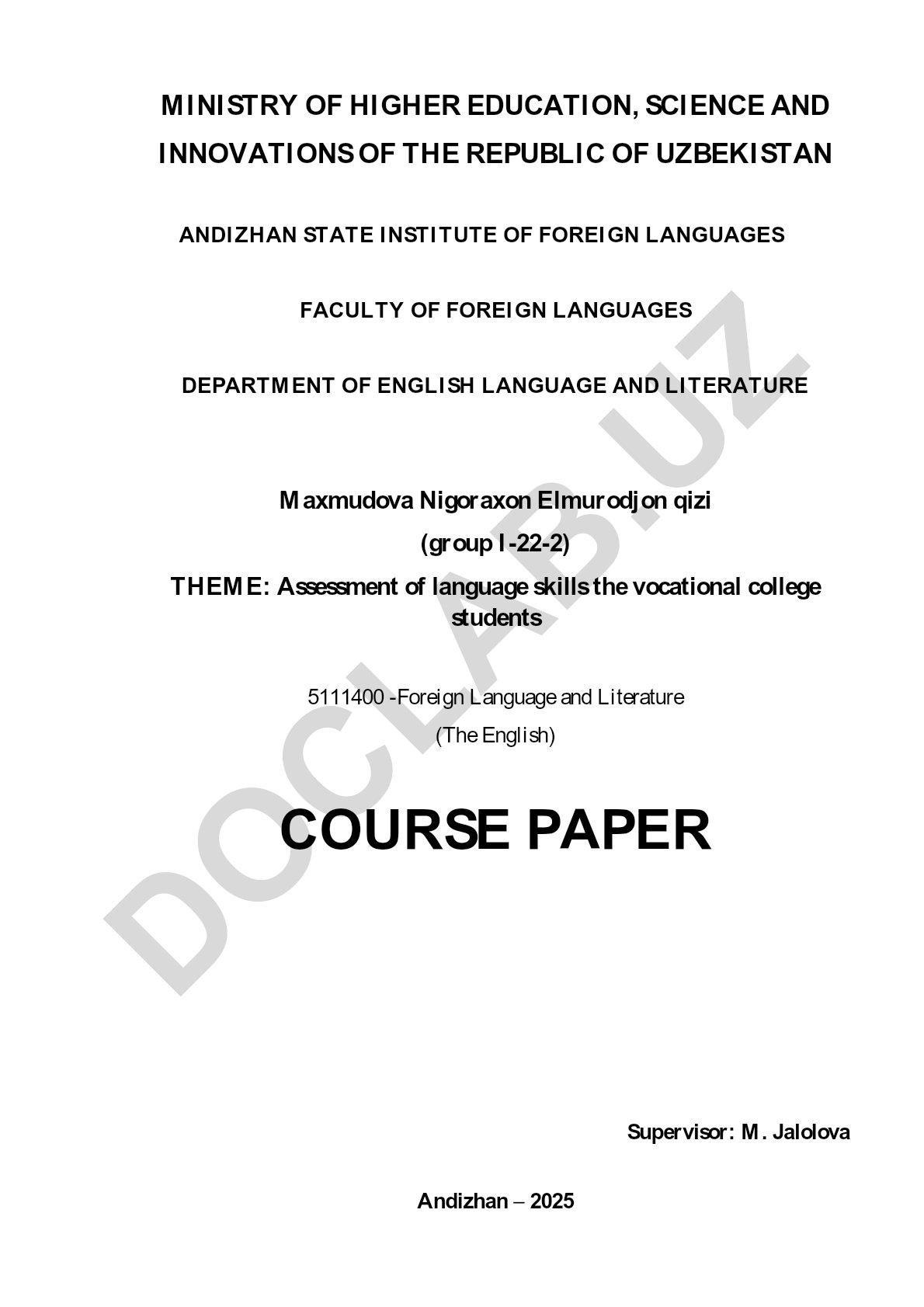 Assessment of language skills the vocational college students