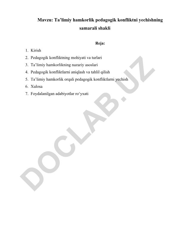 Ta’limiy hamkorlik pedagogik konfliktni yechishning samarali shakli