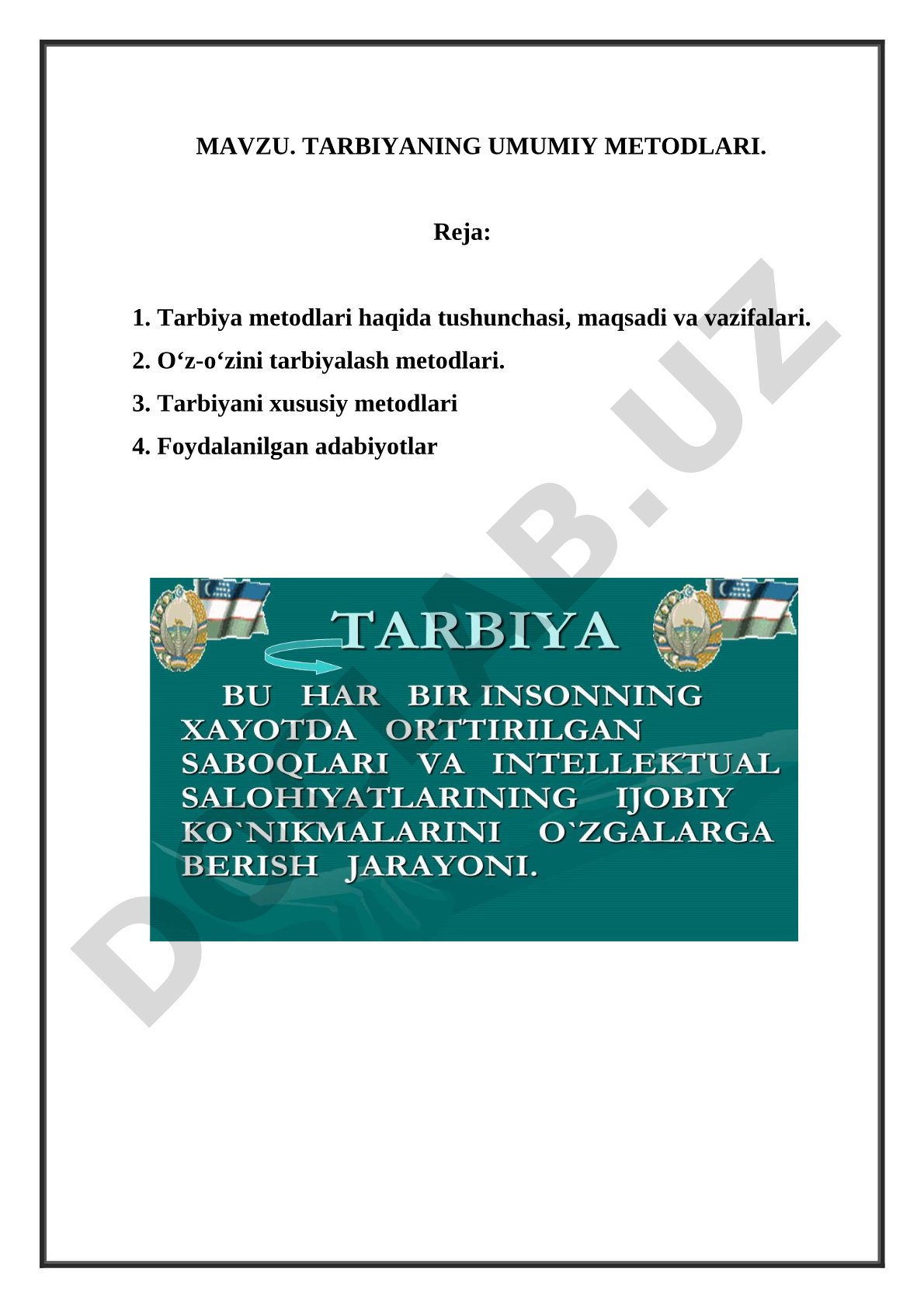Tarbiyaning umumiy metodlari