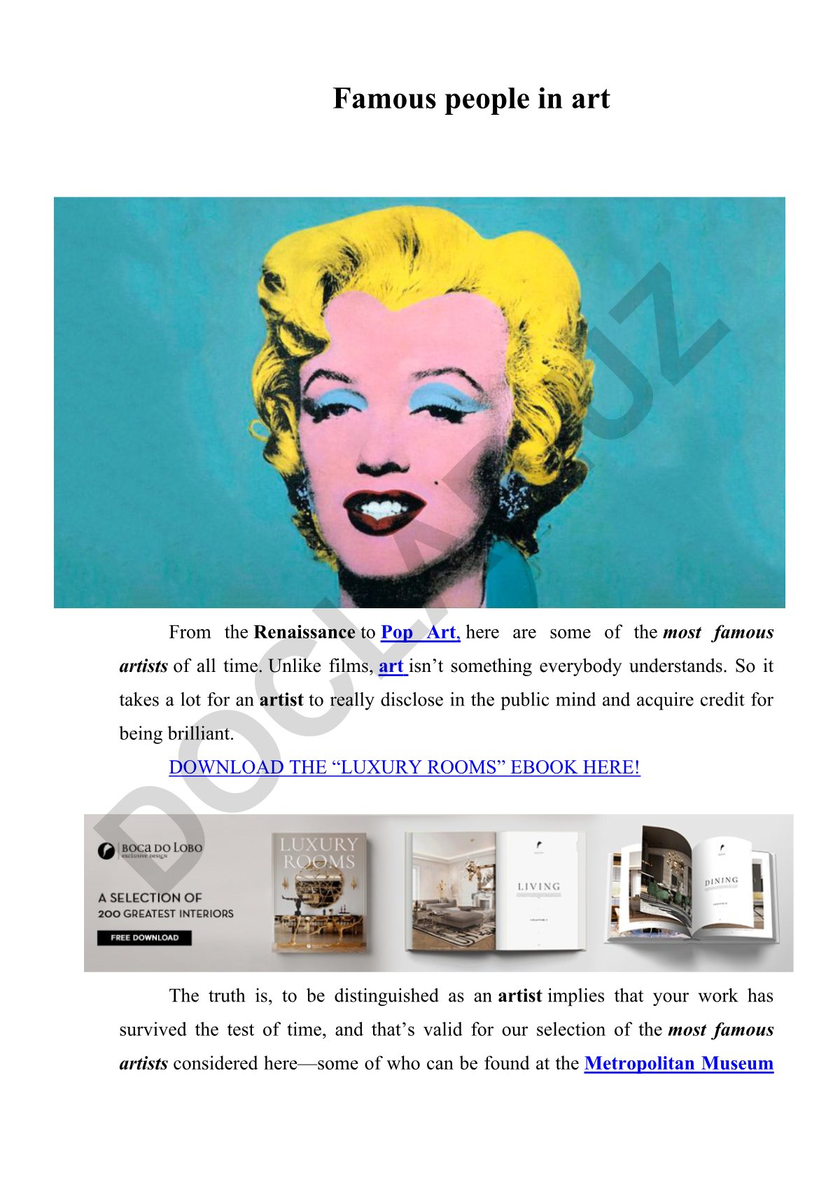Famous artists from Renaissance to Pop Art