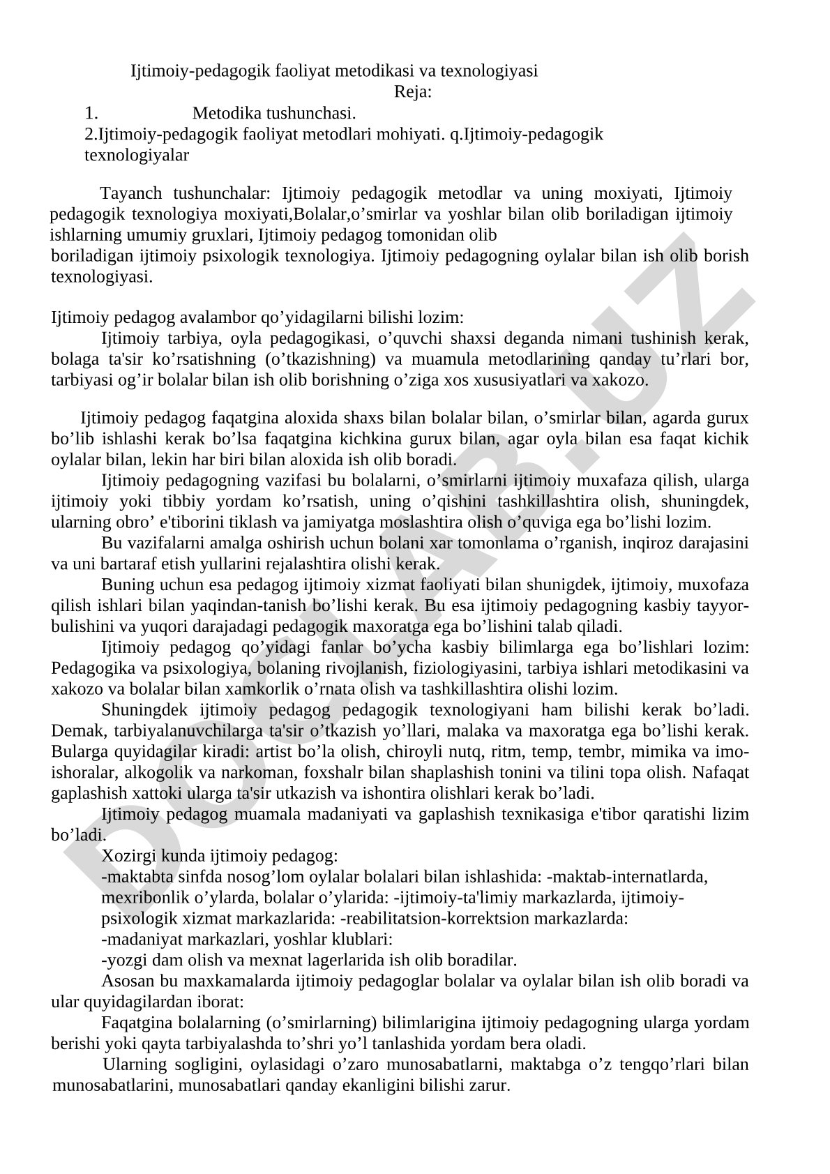 Ijtimoiy-pedagogik faoliyat metodikasi va texnologiyasi