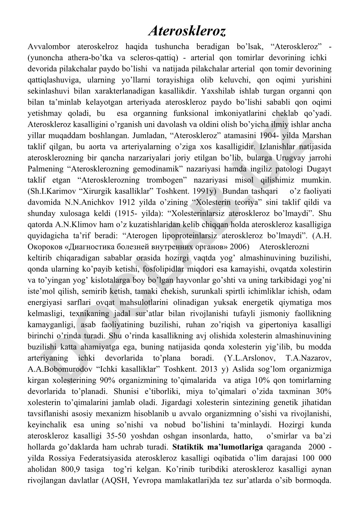 Ateroskleroz kasalligi va uning nazariyalari