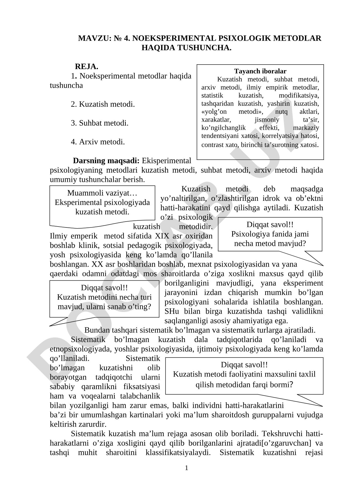 Noeksperimental psixologik metodlar haqida tushuncha