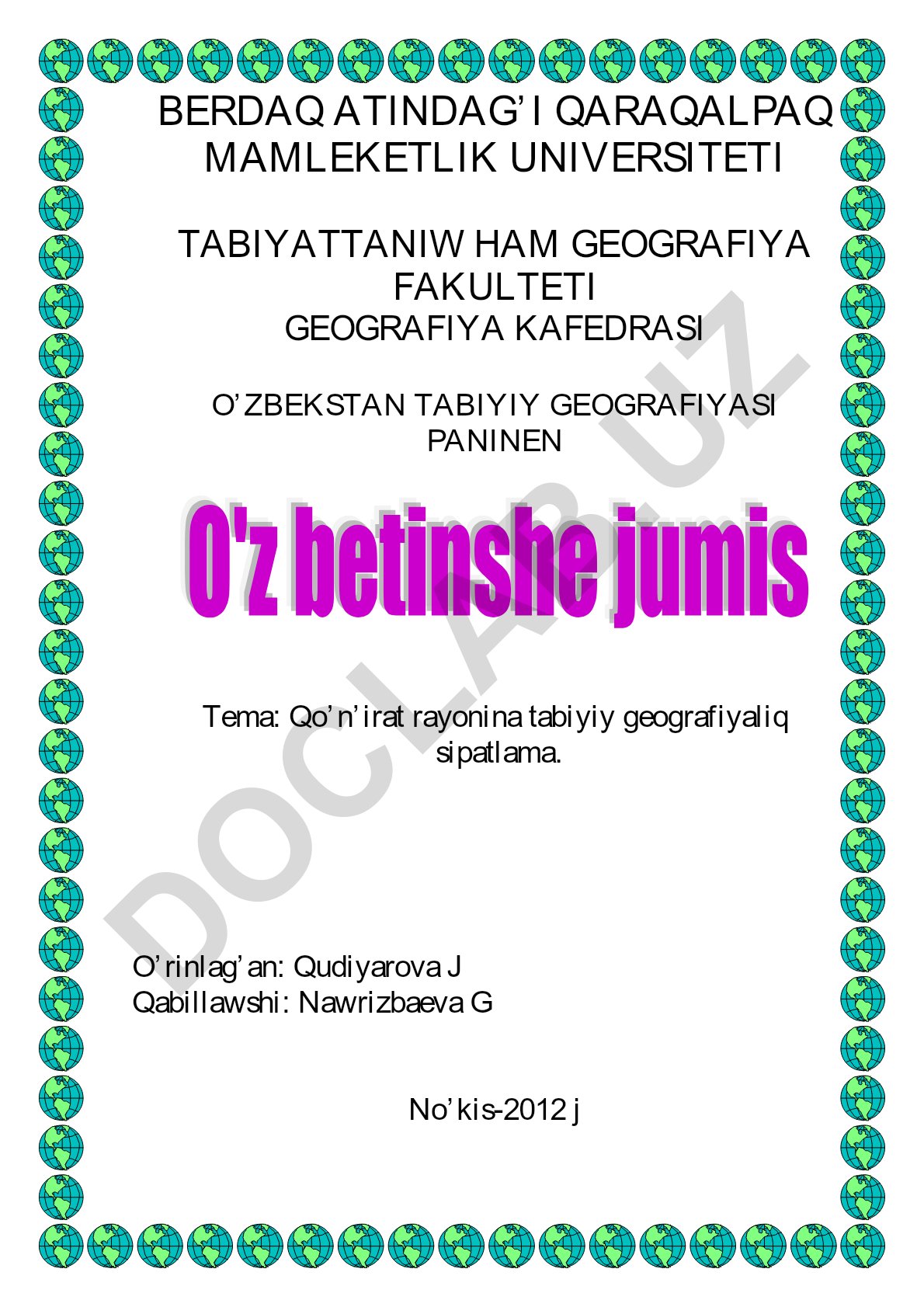 Qo'n'irat rayonina tabiyiy geografiyaliq sipatlama