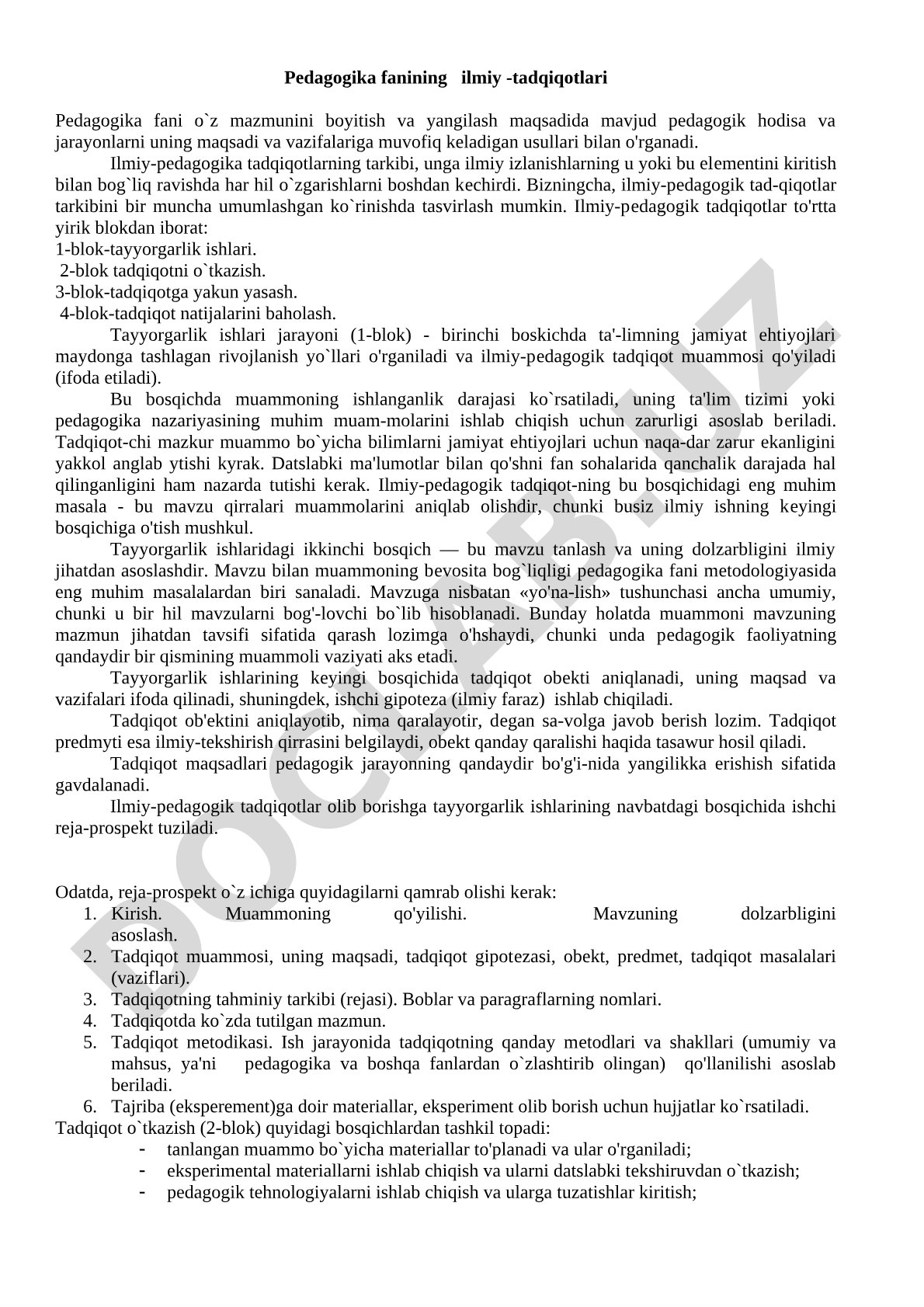 Pedagogika fanining ilmiy-tadqiqotlari