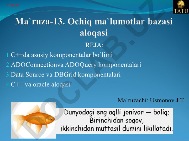C++ dasturlash tilida ma'lumotlar bazasi bilan ishlash komponentalari