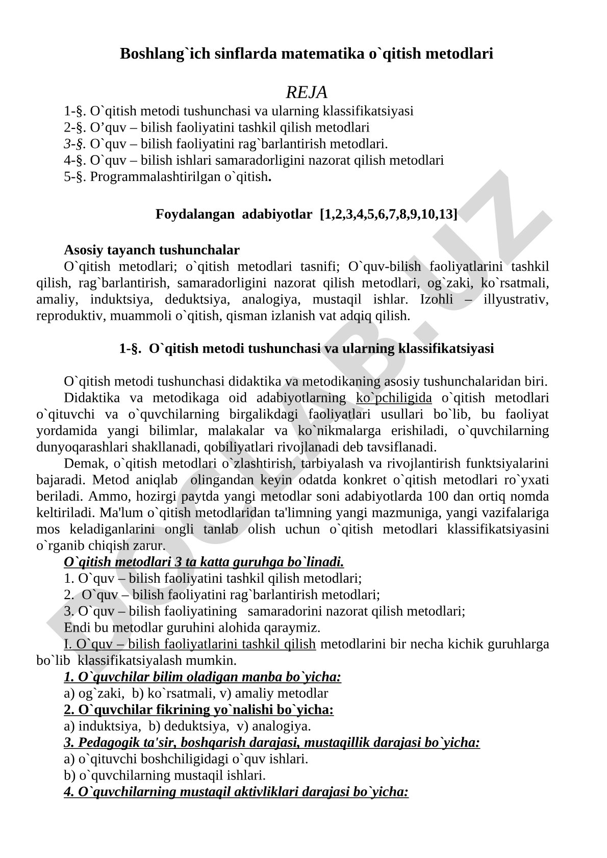 Boshlang'ich sinflarda matematika o'qitish metodlari