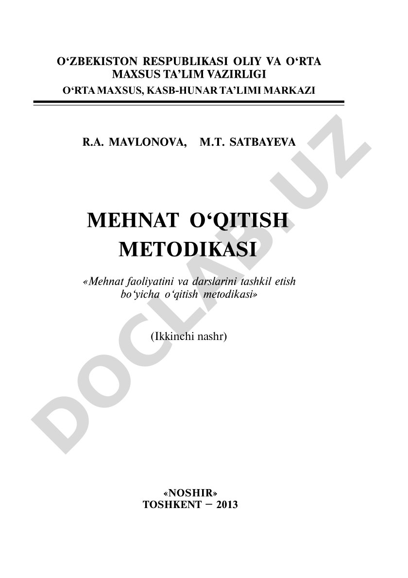 Mehnat o‘qitish metodikasi