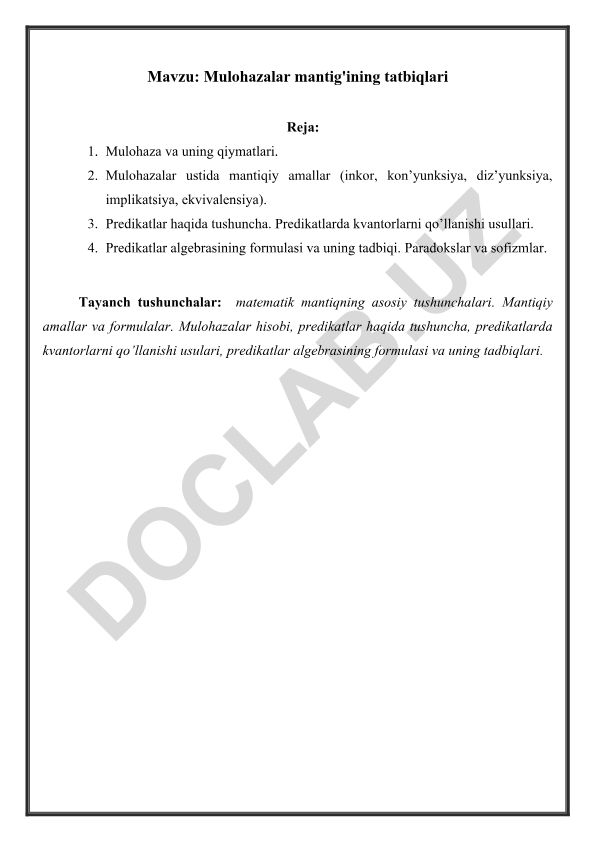 Mulohazalar mantig'ining tatbiqlari