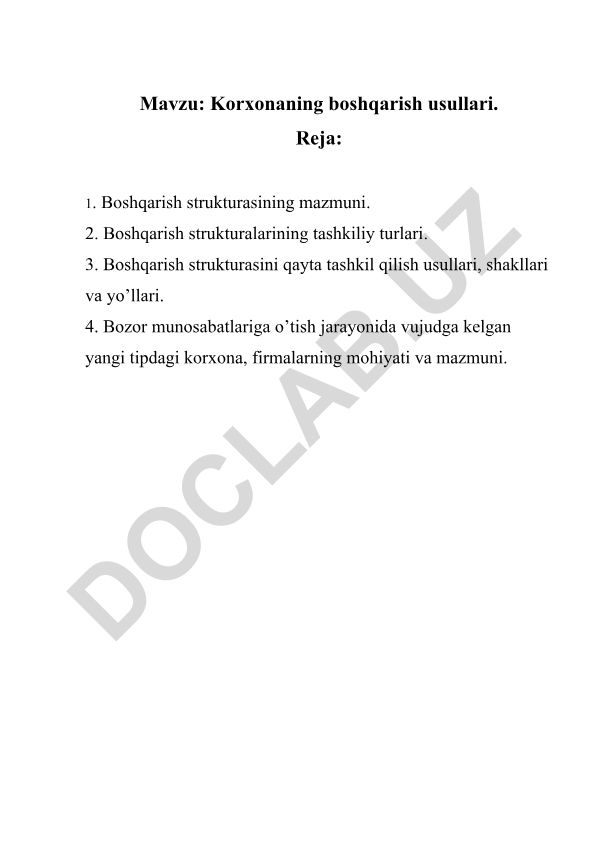 Korxonaning boshqarish usullari