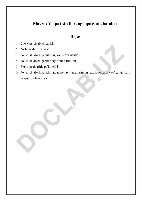 Yuqori sifatli rangli qotishmalar olish