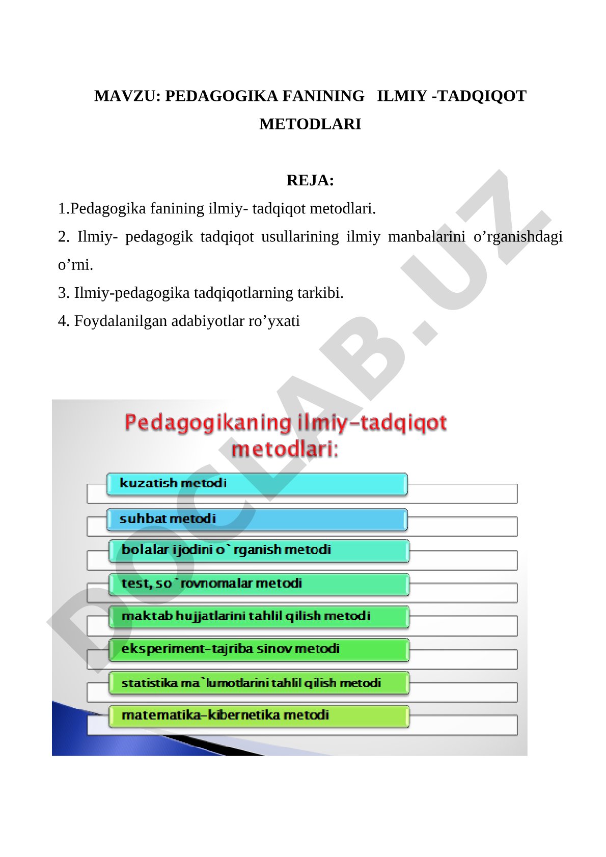 Pedagogika fanining ilmiy-tadqiqot metodlari