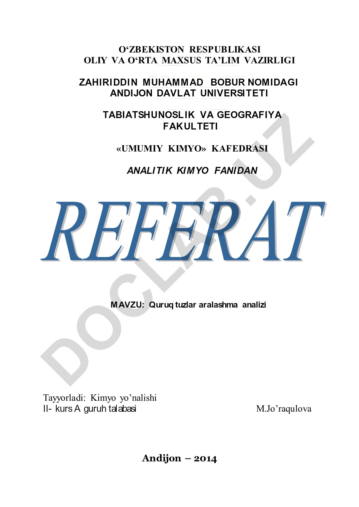 Quruq tuzlar aralashma analizi