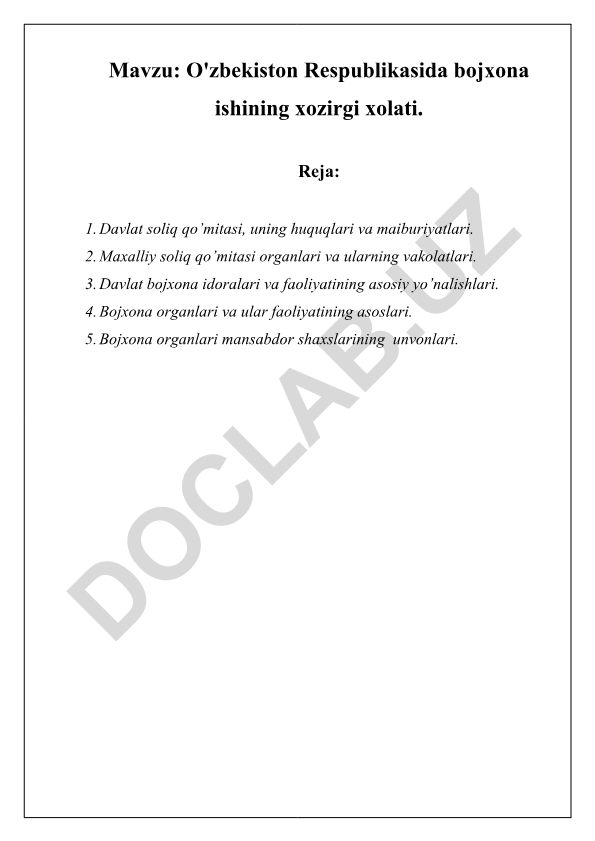 O'zbekiston Respublikasida bojxona ishining xozirgi xolati