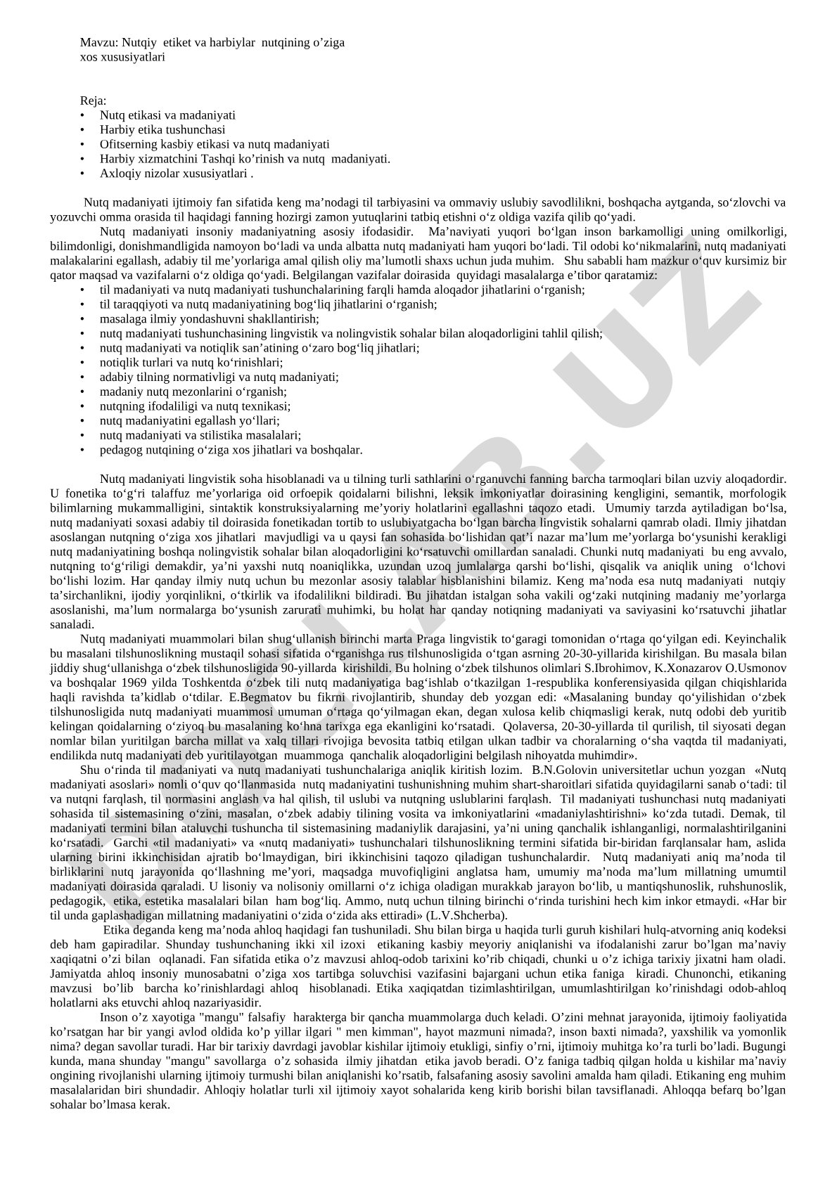 Nutqiy etiket va harbiylar nutqining o'ziga xos xususiyatlari
