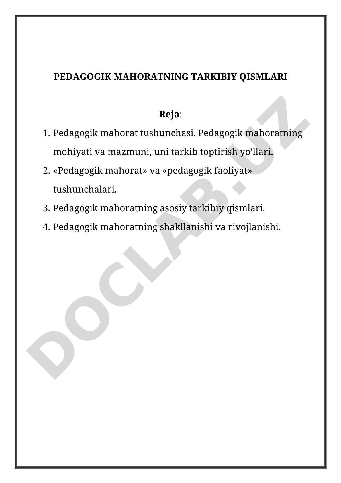 Pedagogik mahoratning tarkibiy qismlari