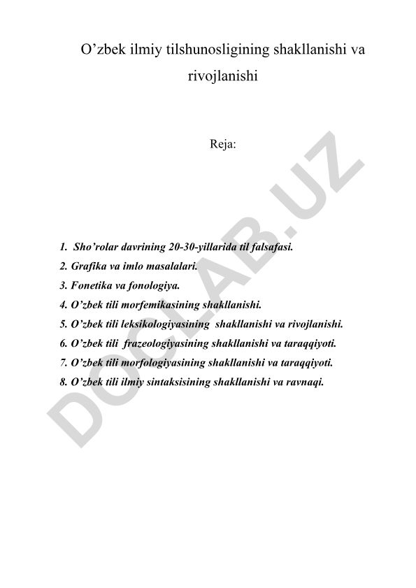 O'zbek ilmiy tilshunosligining shakllanishi va rivojlanishi