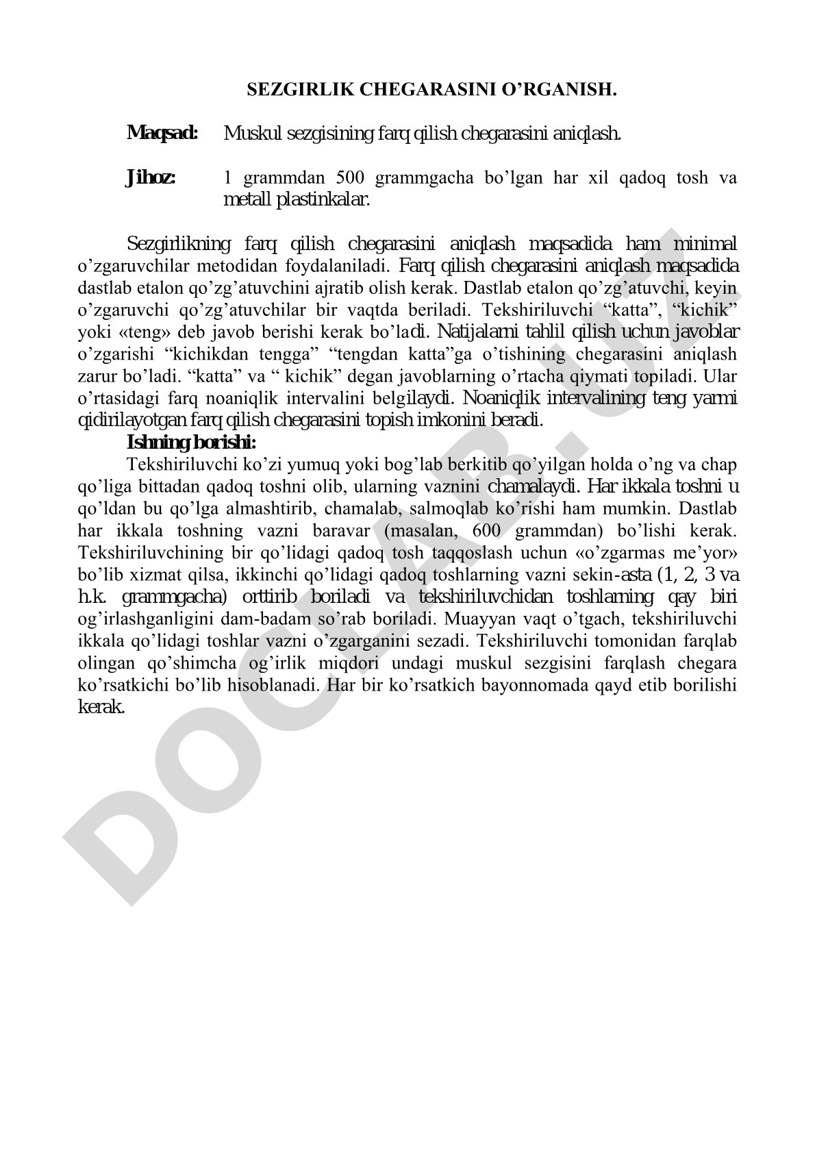 Sezgirlikning farq qilish chegarasini o'rganish