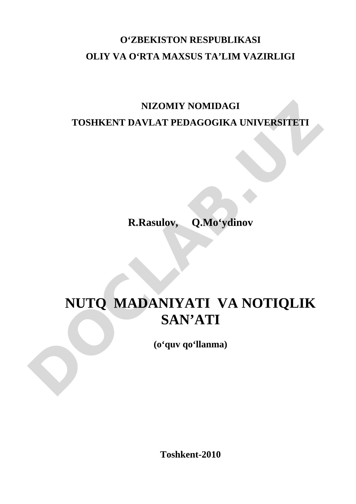 Nutq madaniyati va notiqlik san'ati