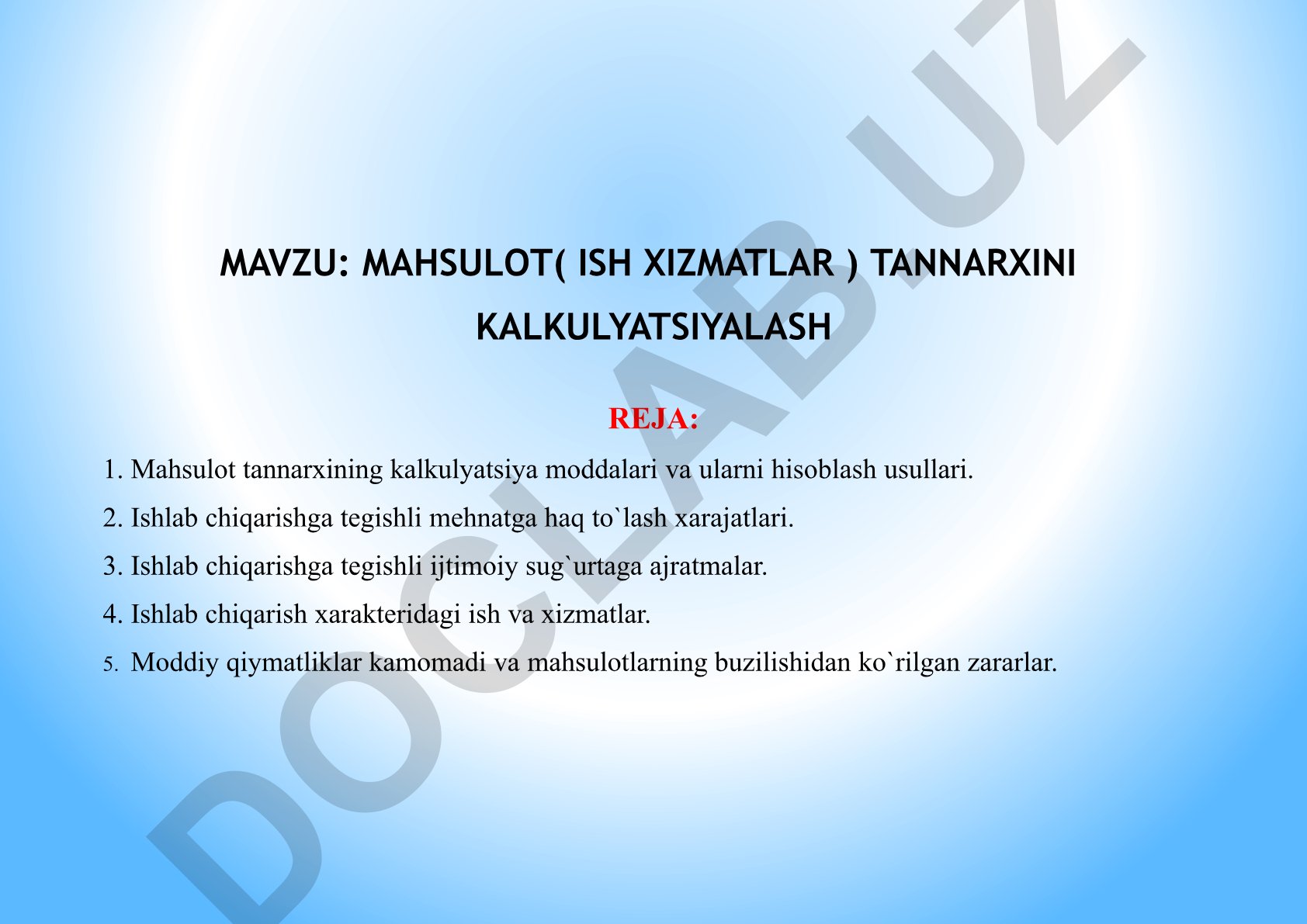 Mahsulot tannarxini kalkulyatsiyalash
