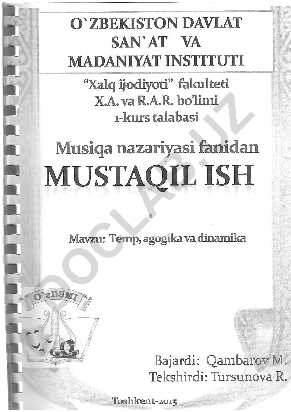 Musiqa nazariyasi fanidan temp, agogika va dinamika