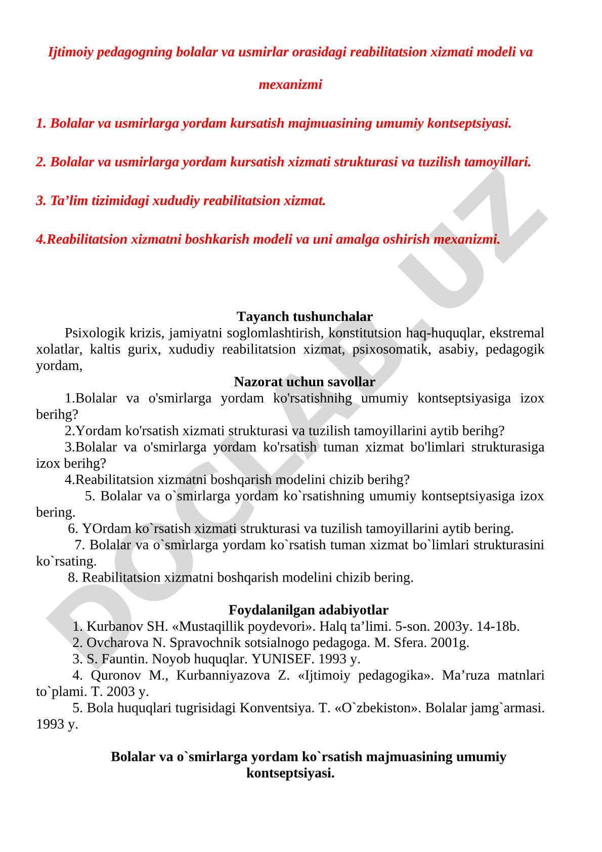 Ijtimoiy pedagogning bolalar va o'smirlar orasidagi reabilitatsion xizmati modeli va mexanizmi