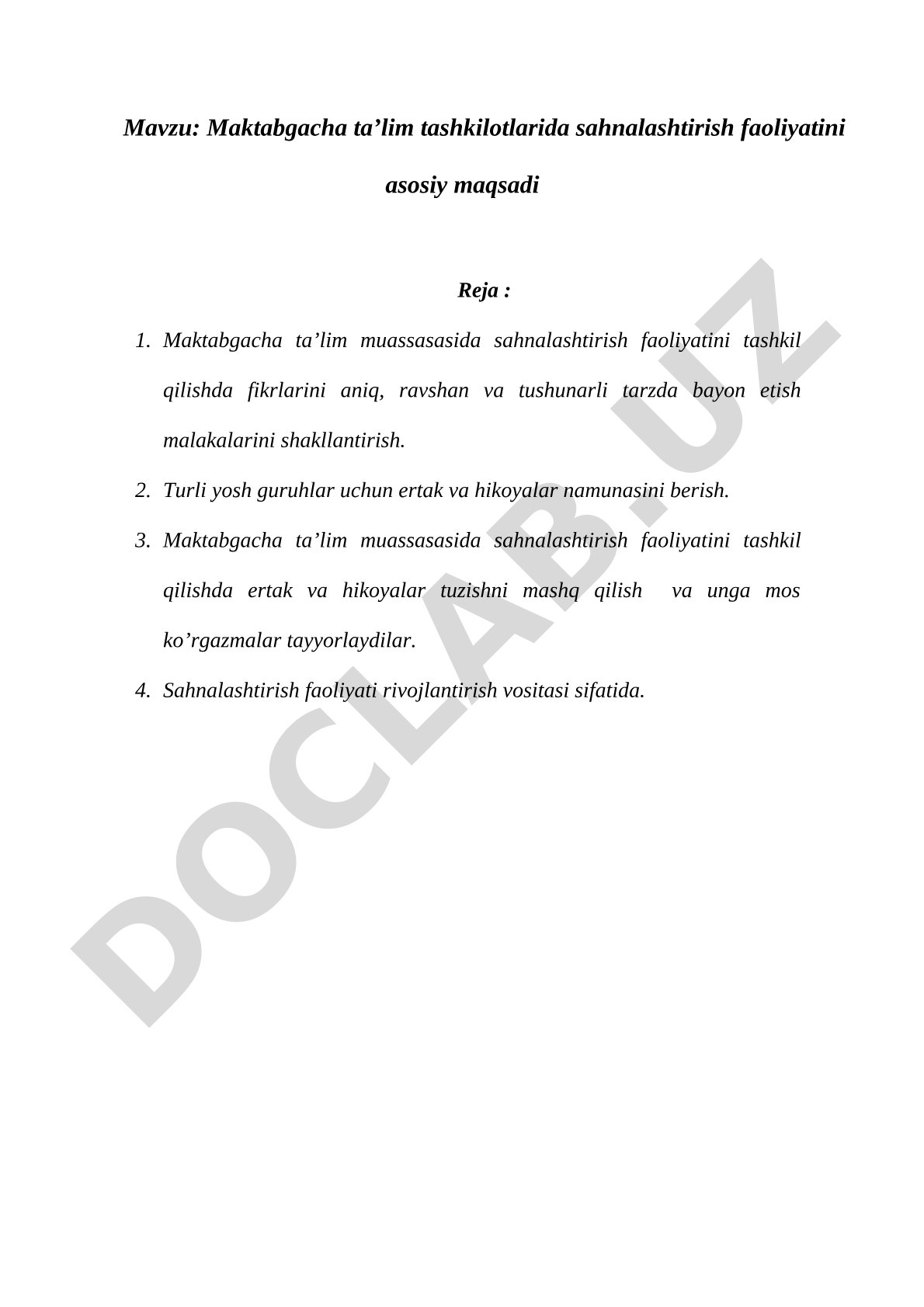Maktabgacha ta’lim tashkilotlarida sahnalashtirish faoliyatini asosiy maqsadi