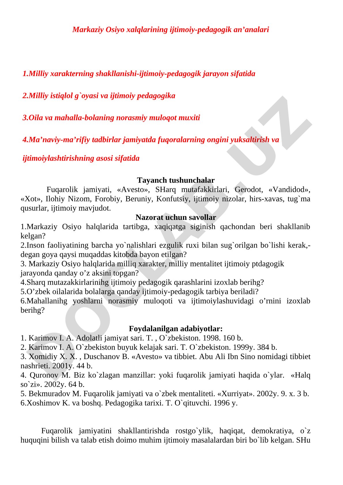 Markaziy Osiyo xalqlarining ijtimoiy-pedagogik an’analari